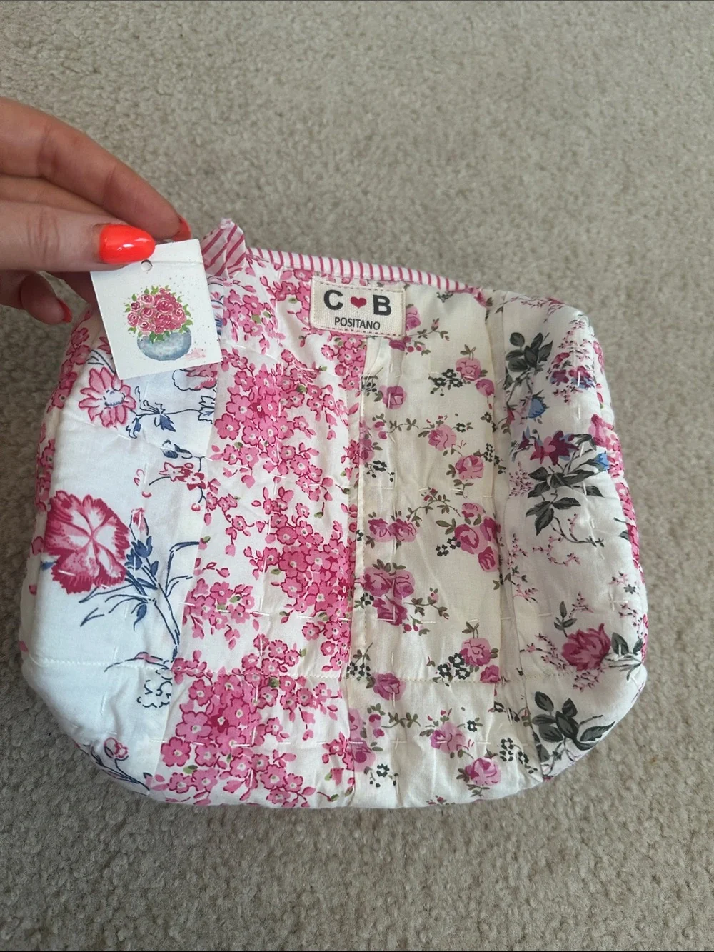 C·B Positano Pink Floral Quilted Travel Cosmetic Bag